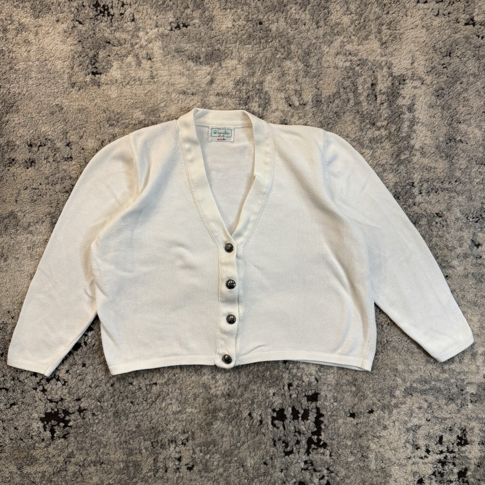 Vintage 90s United Colors of Benetton White Cardigan Sweater Made in Italy